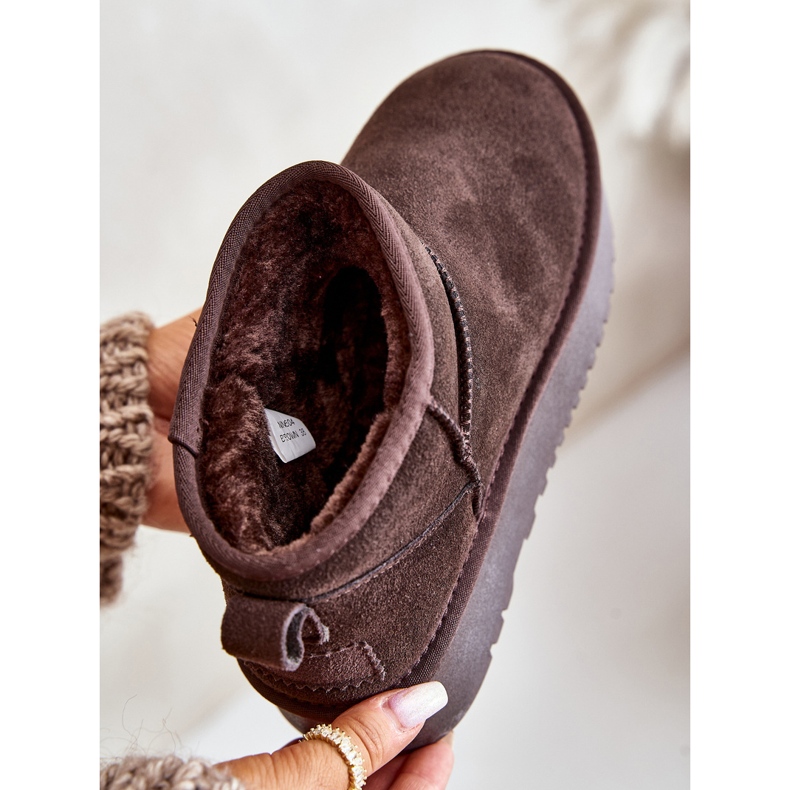 Botas de neve com plataforma de camurça feminina marrom Nereviana 2