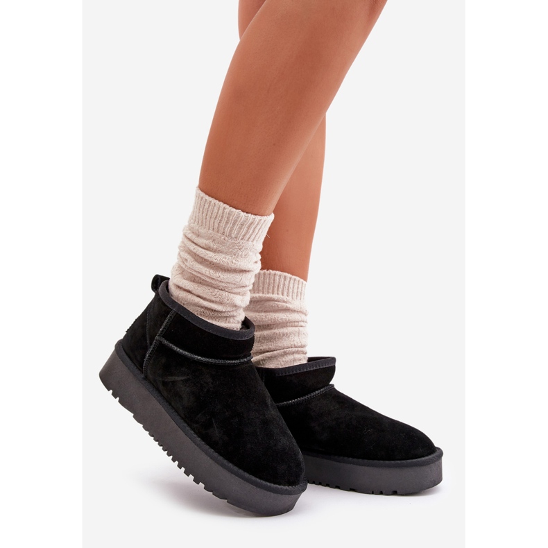 Botas femininas de neve com plataforma de camurça pretas Nereviana preto 1