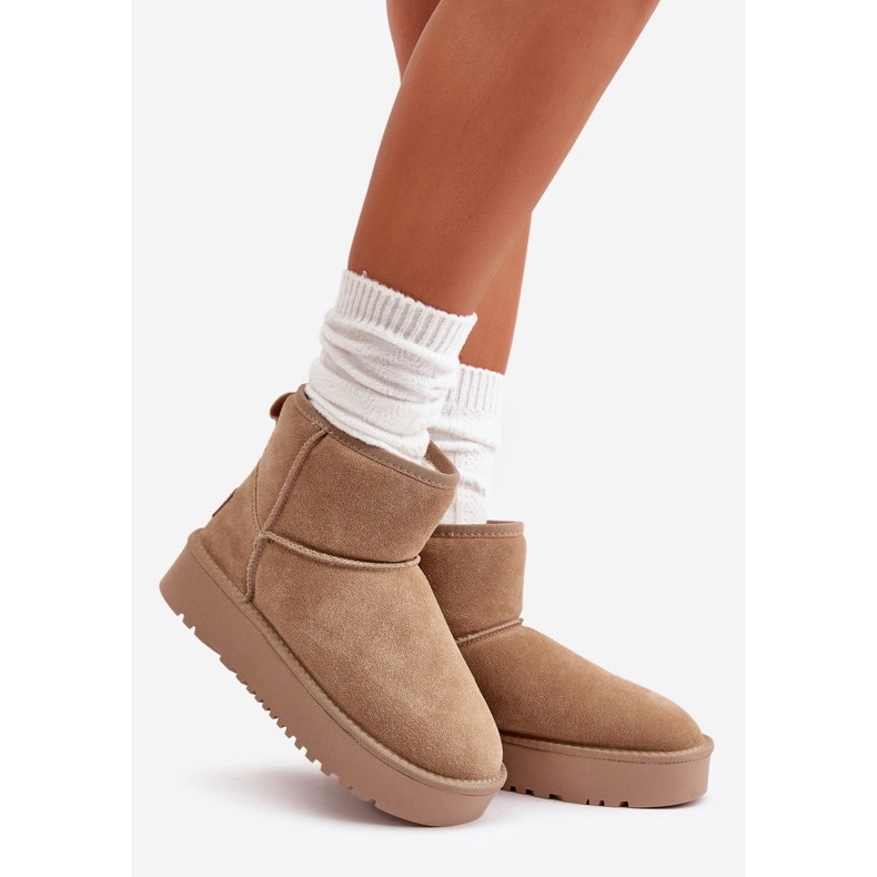 Botas femininas de camurça para neve com plataforma no tornozelo bege Rianaella 1 Botas femininas de camurça para neve com plataforma no tornozelo bege Rianaella 1