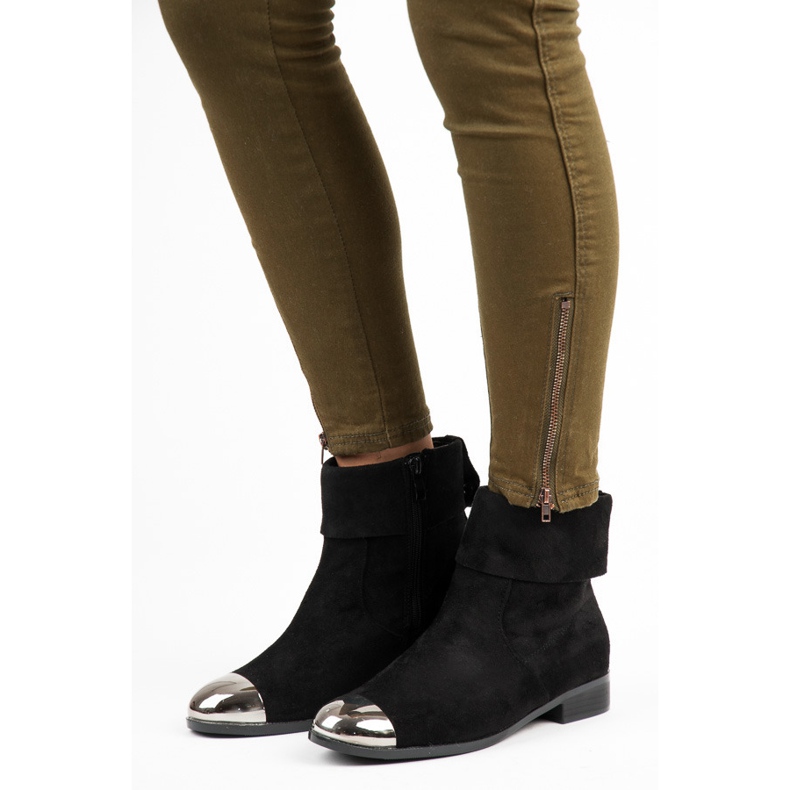 Ideal Shoes Botins de camurça com zíper preto 1 Ideal Shoes Botins de camurça com zíper preto 1