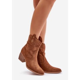 Botas de cowboy com salto alto feitas de camurça ecológica Camel Narinae castanho 1