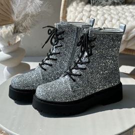 Botas de trabalho isoladas femininas decoradas com lantejoulas, Liatheine prateada prata 2