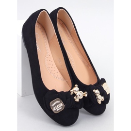 Kelee Sapatilhas de camurça preta com ursinho de pelúcia preto 1