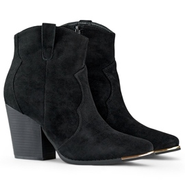 Botas de cowboy femininas clássicas pretas de camurça com salto alto preto 1