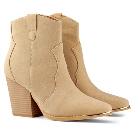 Botas de cowboy femininas clássicas bege em camurça e salto alto 1 Botas de cowboy femininas clássicas bege em camurça e salto alto 1