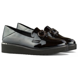 Sapatos femininos envernizados com cunha baixa e sapatos elegantes preto 1