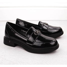 Mocassins femininos de couro envernizado, pretos, Vinceza 58409 2