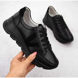 Tênis feminino de couro preto com cunha Vinceza 7918 1