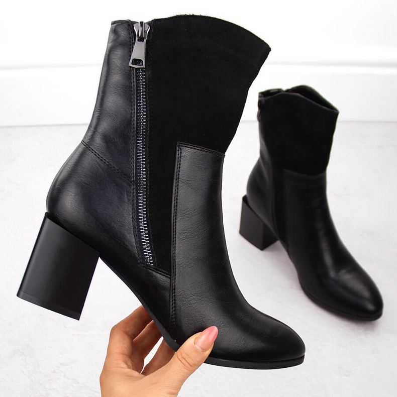 Botas femininas com salto alto com isolamento, pretas Jezzi ASA217-9 preto 1