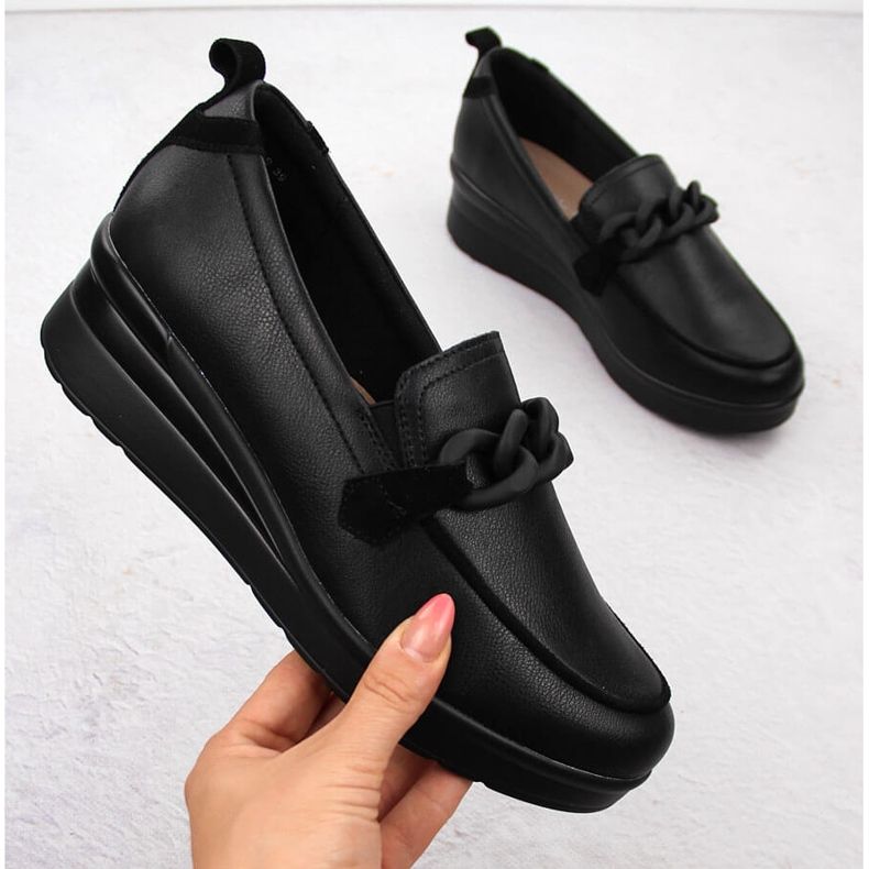 Sapatos femininos de couro com corrente preto Sergio Leone PB231-S 1