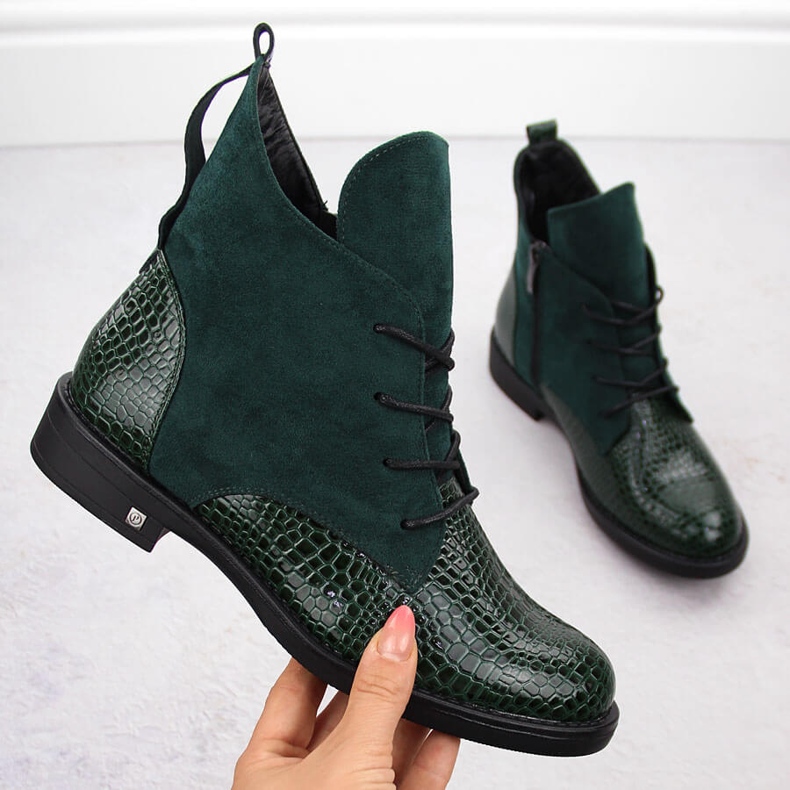 Botas femininas de salto baixo, isoladas, verdes Potocki SZ12080 1