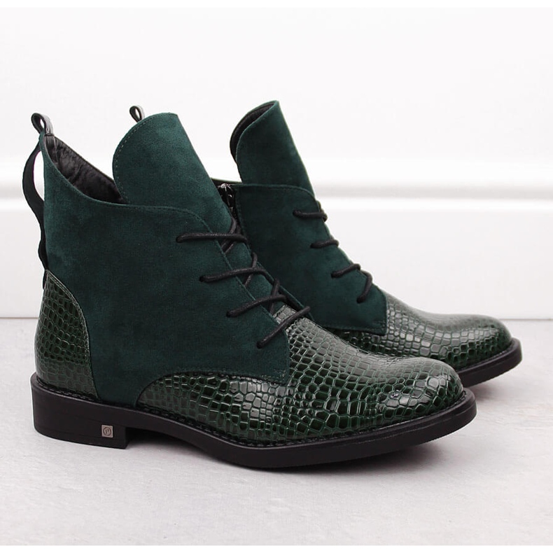 Botas femininas de salto baixo, isoladas, verdes Potocki SZ12080 2