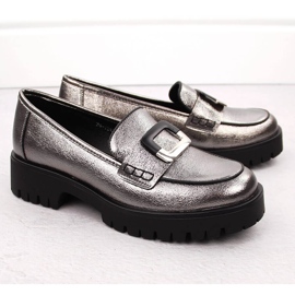 Mocassins femininos com decoração metálica prateada Potocki 12420 prata 2