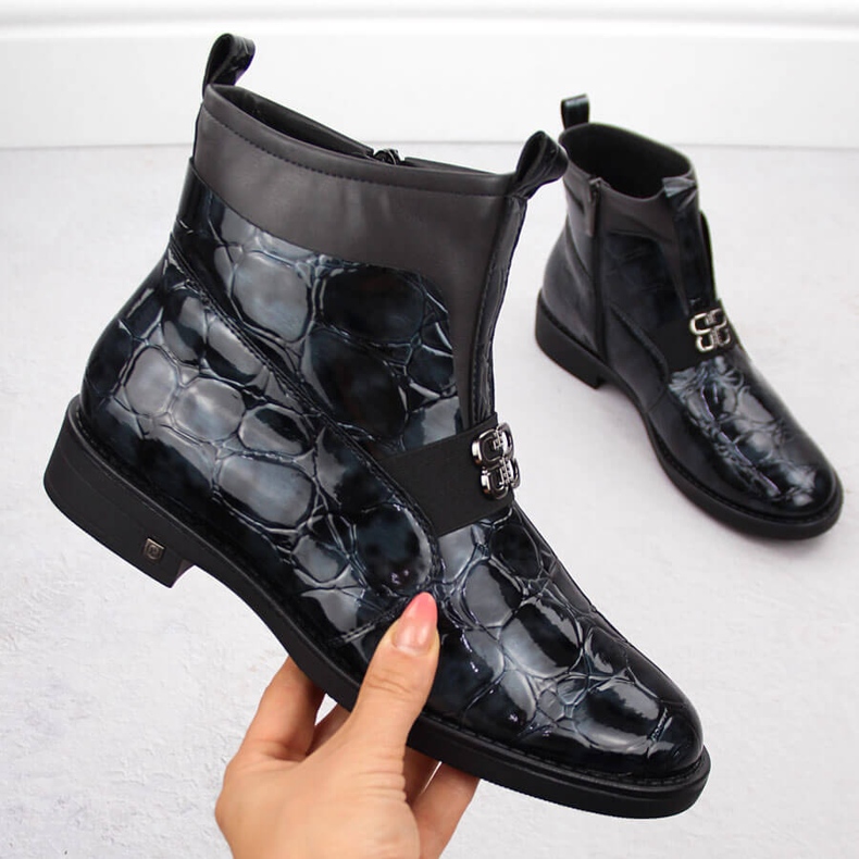 Botins femininos de couro envernizado, pretos, Potocki 12544 1