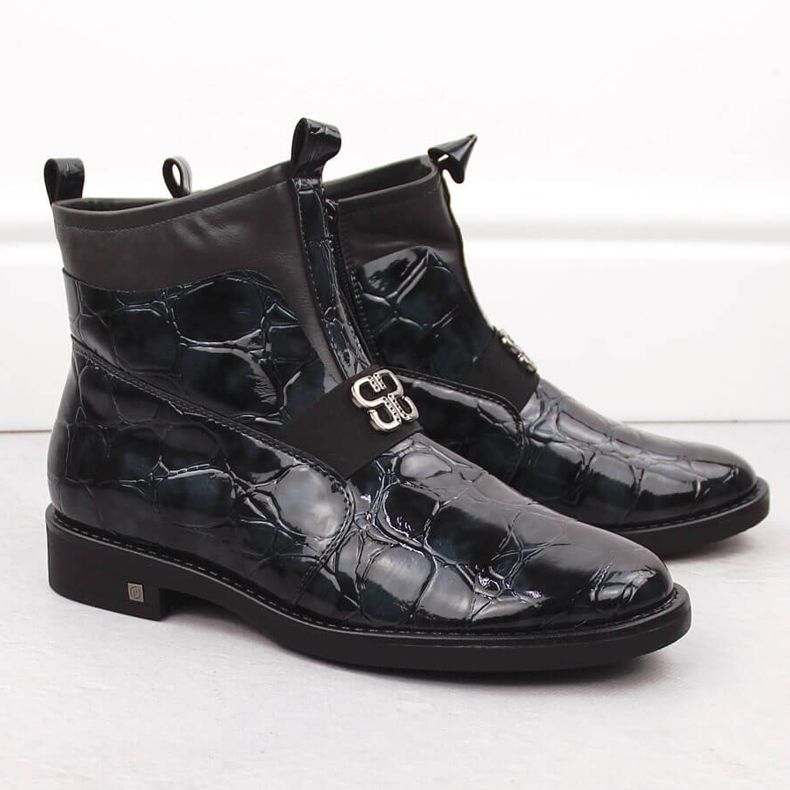 Botins femininos de couro envernizado, pretos, Potocki 12544 2