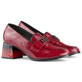 Sapatos envernizados cor de vinho com salto confortável, sapatos femininos vermelho 1