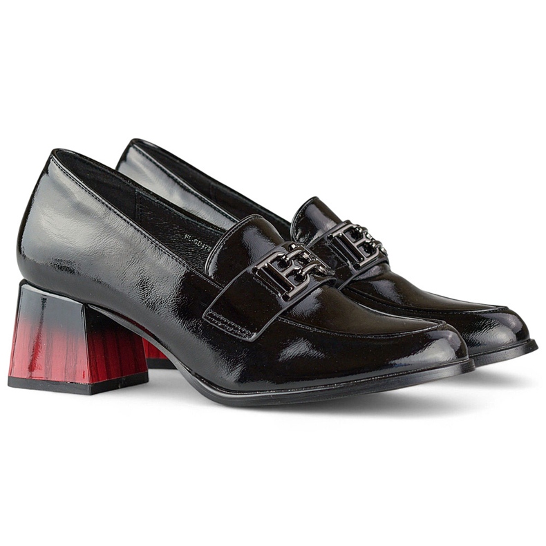 Sapatos pretos envernizados com salto confortável, sapatos femininos 1