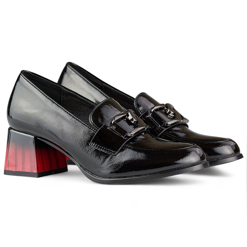 Sapatos femininos pretos elegantes com salto vermelho e sapatos de couro envernizado 1