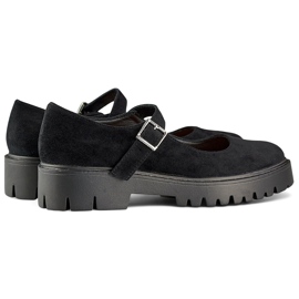 Sapatos femininos de camurça preta com fecho de fivela preto 1