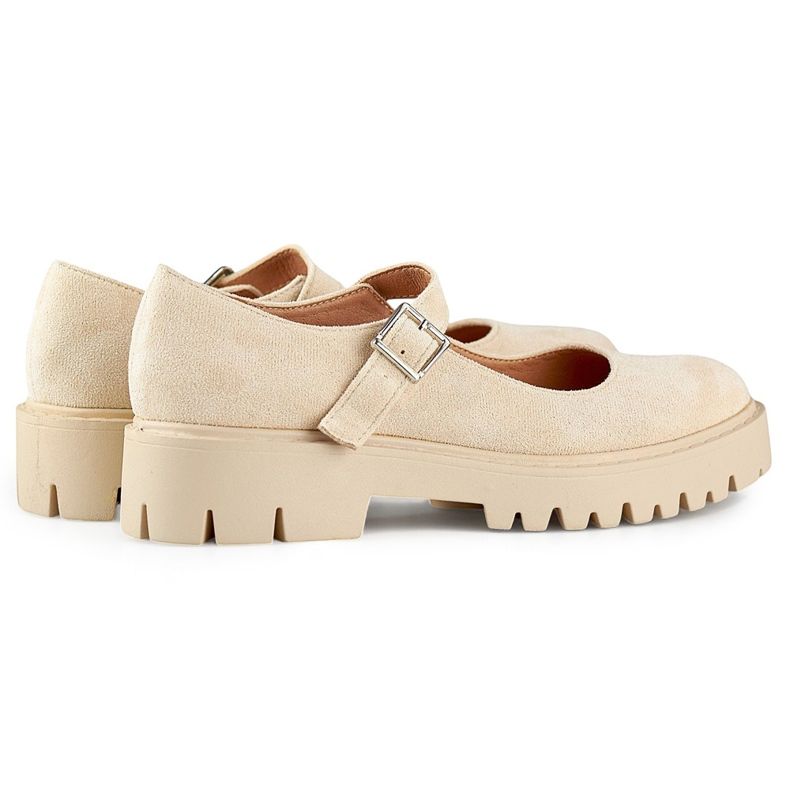 Sapatos femininos de camurça bege com fecho de fivela 1 Sapatos femininos de camurça bege com fecho de fivela 1