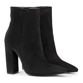 Botins pretos femininos pontiagudos com salto alto 1 Botins pretos femininos pontiagudos com salto alto 1