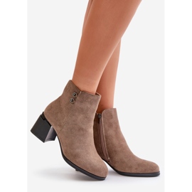 Botins femininos de salto alto com zíper, bege escuro da Tinamar 1