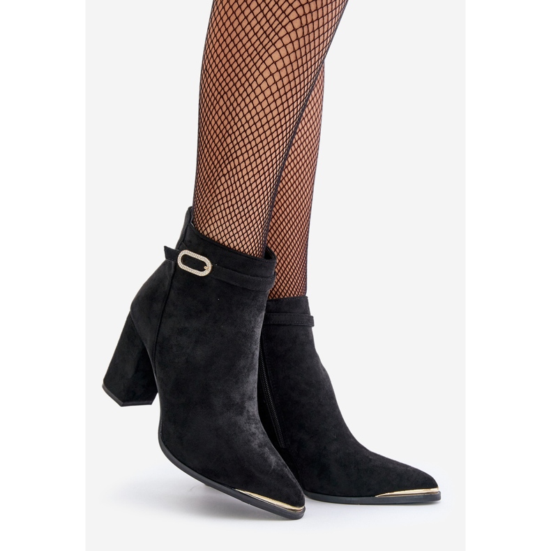 Botins femininos isolados com bico fino e salto alto, Preto Laoreina 1 Botins femininos isolados com bico fino e salto alto, Preto Laoreina 1