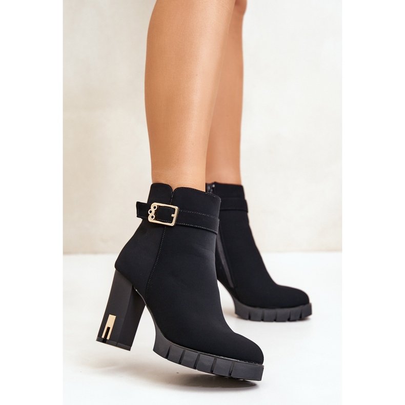 Botins femininos com isolamento e fivela dourada, Taitra preto 2 Botins femininos com isolamento e fivela dourada, Taitra preto 2