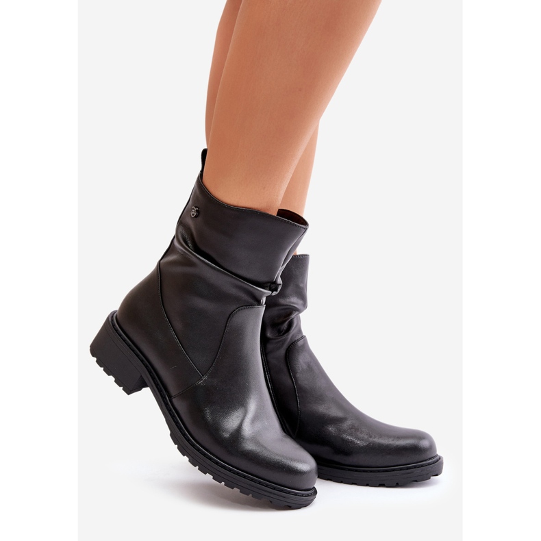 Botins femininos de couro quente com rugas, preto Vinceza 66714 1