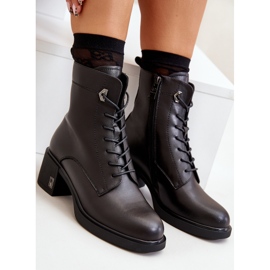 Botins isolados de salto alto em couro natural, Preto Vinceza 66689 2