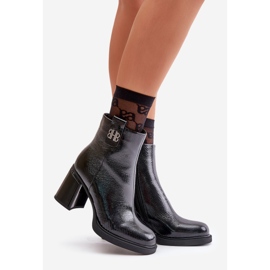 Botas femininas de cobra com salto alto couro natural preto Vinceza 66670 1