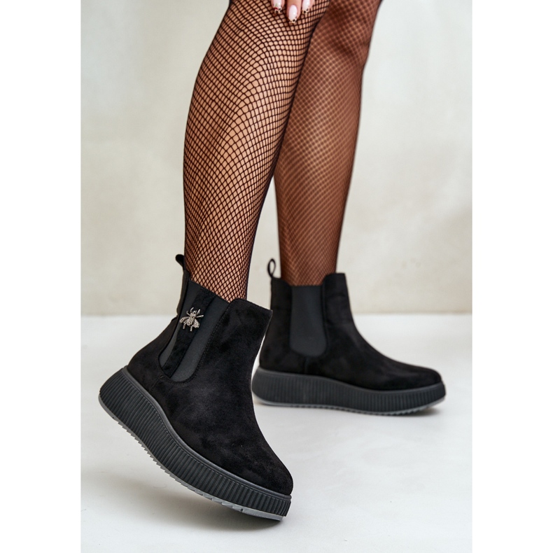 Botas femininas slip-on na plataforma com alfinete, camurça ecológica, preta Ciatheia preto 2