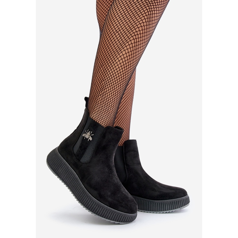Botas femininas slip-on na plataforma com alfinete, camurça ecológica, preta Ciatheia preto 1