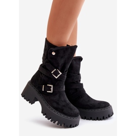 Botins femininos pretos com salto enorme, fivelas e tira Nerelisa 1