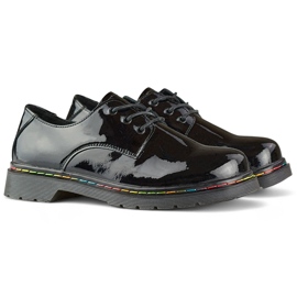 Oxfords femininos de couro preto envernizado, couro natural 1