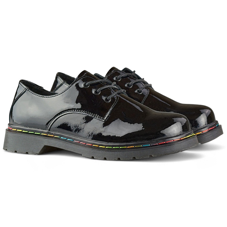 Oxfords femininos de couro preto envernizado, couro natural 1