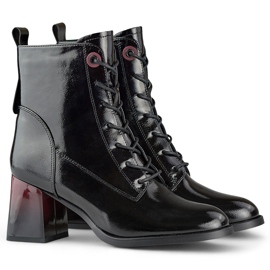 Botins com cordões, botins elegantes de couro envernizado preto 1