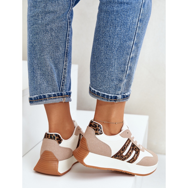Tênis feminino leopardo, calçados esportivos na plataforma, bege Thari 2