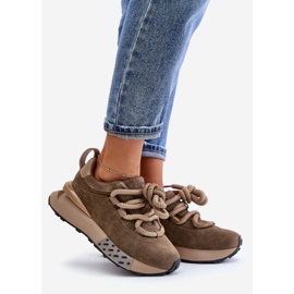 Tênis feminino de camurça na plataforma com cadarço grosso Artiker 54C1466 marrom claro 1