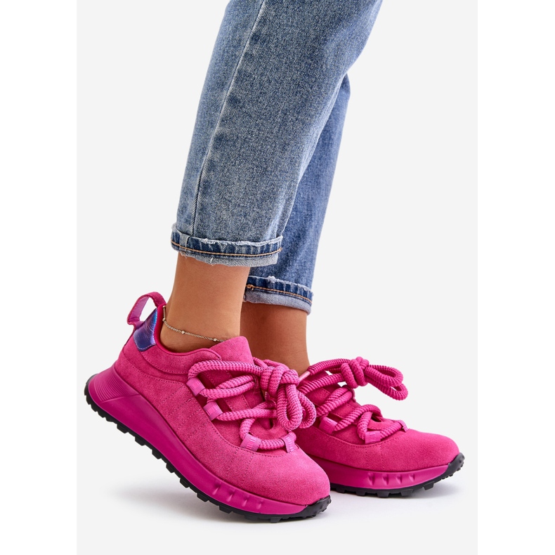 Tênis feminino de camurça com cadarço grosso Artiker 54C1461 fúcsia rosa 1 Tênis feminino de camurça com cadarço grosso Artiker 54C1461 fúcsia rosa 1