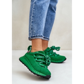 Tênis feminino de camurça com cadarço grosso Artiker 55C0099 verde 2