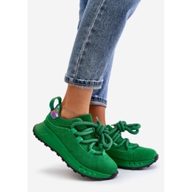 Tênis feminino de camurça com cadarço grosso Artiker 55C0099 verde 1