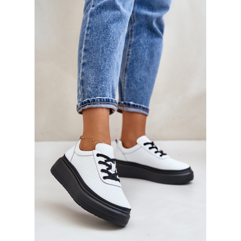 Calçado esportivo feminino com plataforma, couro natural, branco 41470 Vinceza 2