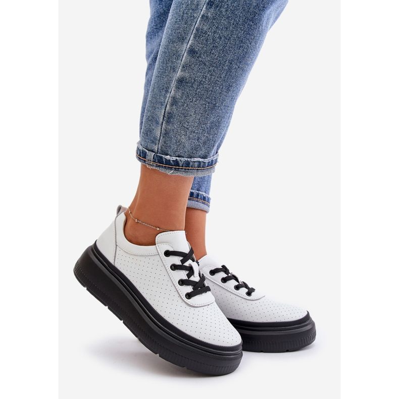Calçado esportivo feminino com plataforma, couro natural, branco 41470 Vinceza 1