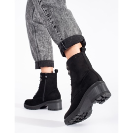 Botins de camurça preta com gravata preto 1 Botins de camurça preta com gravata preto 1