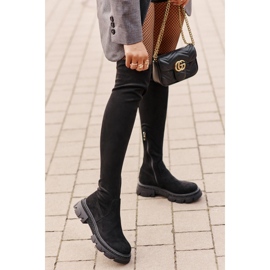 Botas femininas acima do joelho em camurça ecológica preta Irithalla preto 2