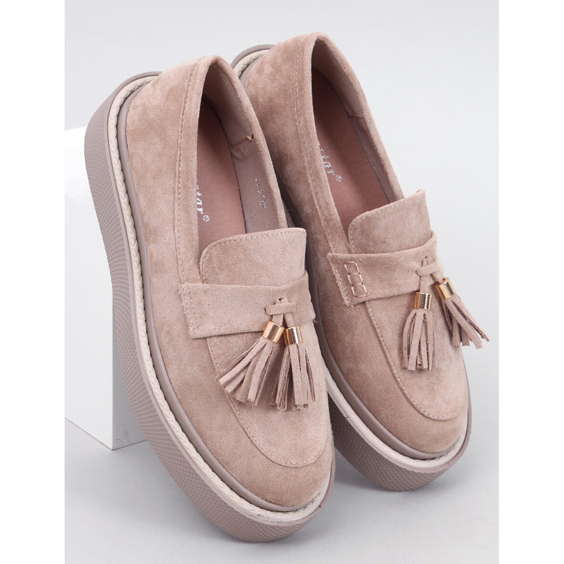 Mocassins plataforma Trinity Beige com franjas bege 1