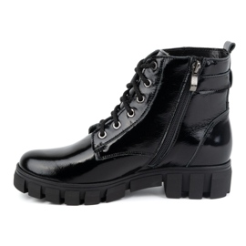 Olivier Botas femininas de couro, isoladas, 373BB, lacadas pretas preto 1