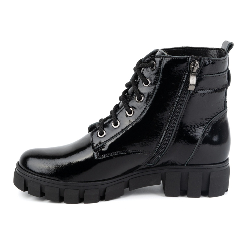 Olivier Botas femininas de couro, isoladas, 373BB, lacadas pretas preto 1