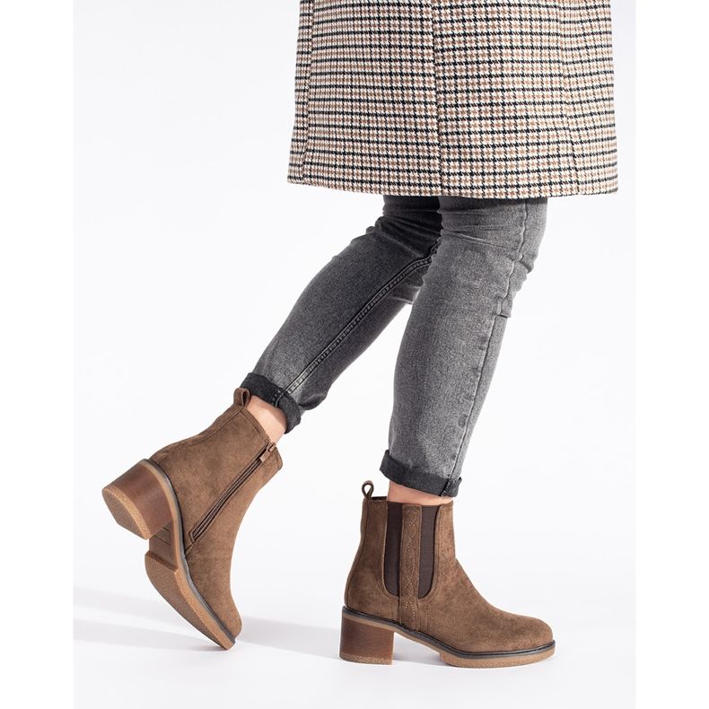 Seastar Botas Chelsea de camurça marrom com salto alto 1